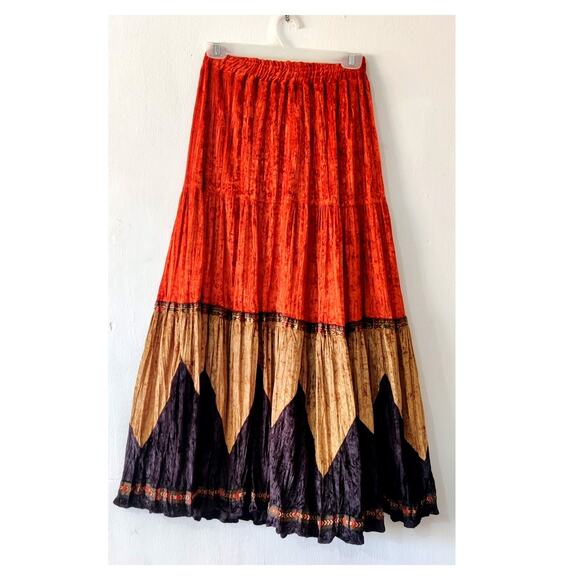 Vintage Roper Bohemian Women's Tiered Midi Skirt Small Velvet Burnout Cowgirl - Picture 2 of 5